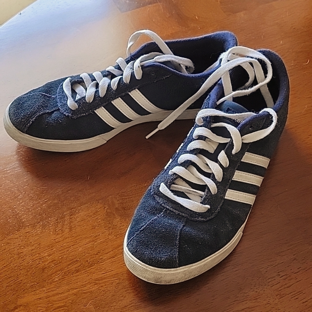 Blue suede Adidas tennis shoes size 9.5